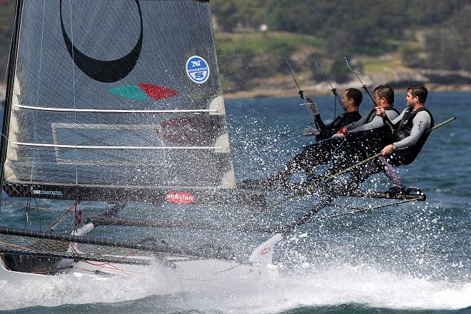 Mojo Wine was officially out but her crew power down the first run - Australian 18 Footer League’s Club Championship Race two © Australian 18 Footers League http://www.18footers.com.au